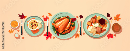 Flat Lay View illustration of Thanksgiving and Autumn decoration concept