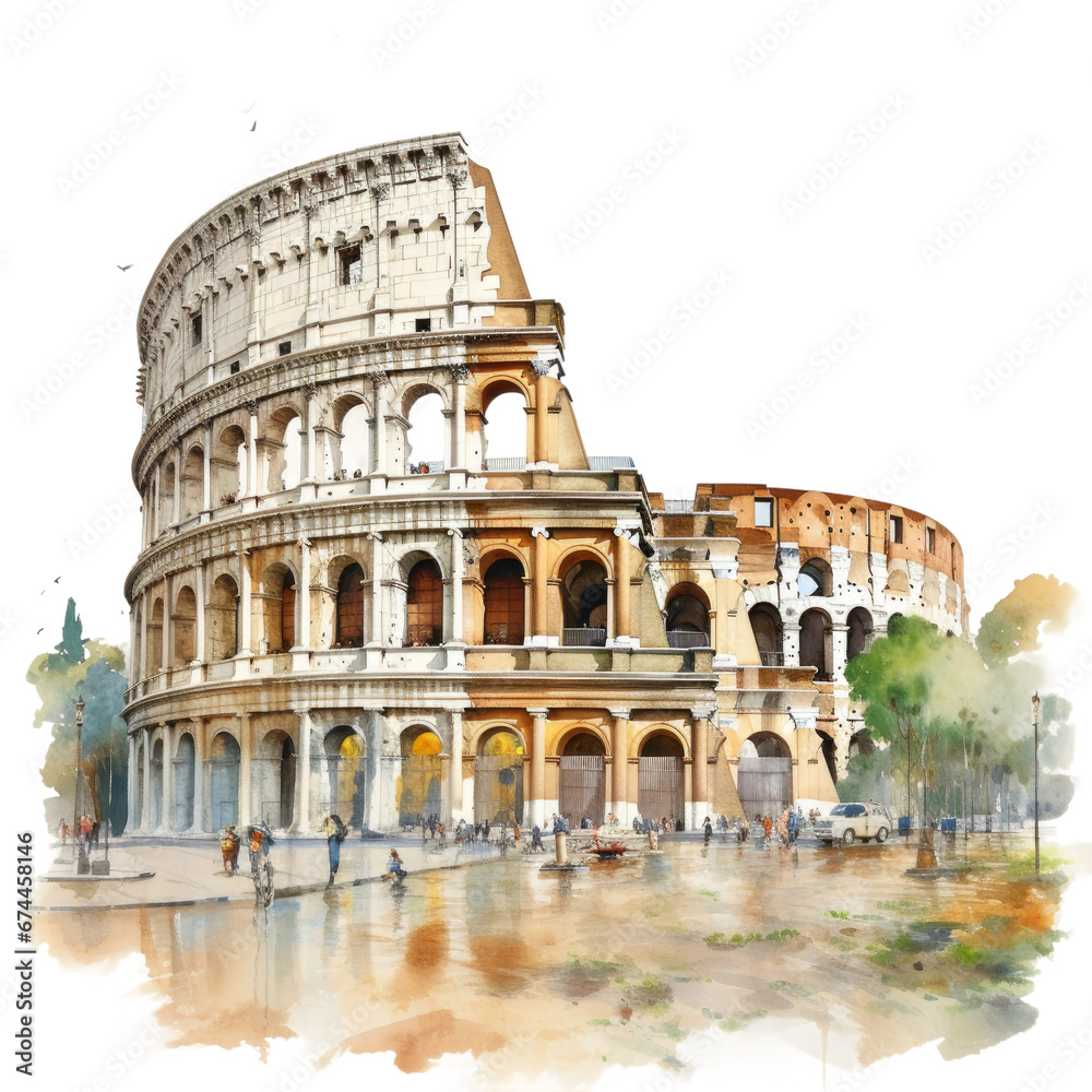 Watercolor Rome, single, transparent or white background PNG. AI generated illustration