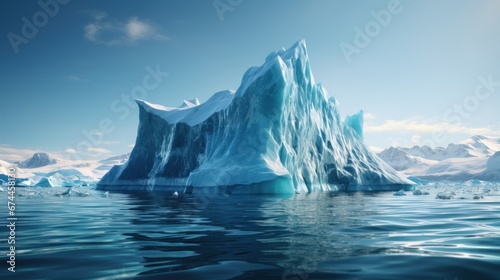 A Majestic Blue Iceberg Floating in the Sea Water.