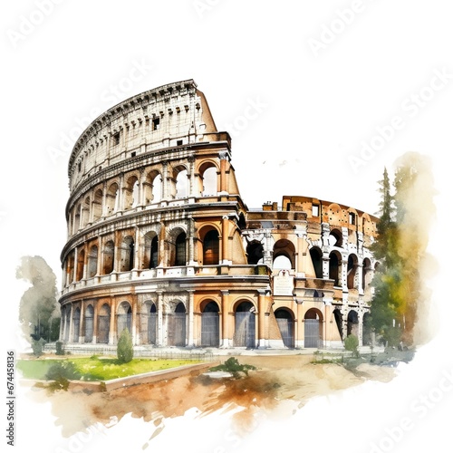Watercolor Rome, single, transparent or white background PNG. AI generated illustration