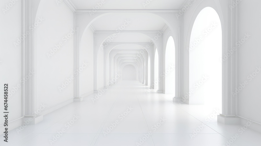 empty white wall corridor background illustration perspective space, inside interior, room modern empty white wall corridor background