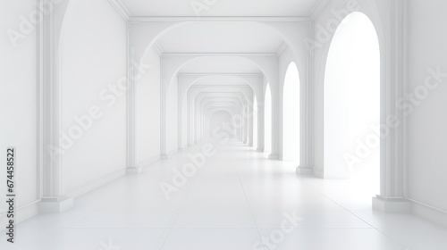 empty white wall corridor background illustration perspective space, inside interior, room modern empty white wall corridor background
