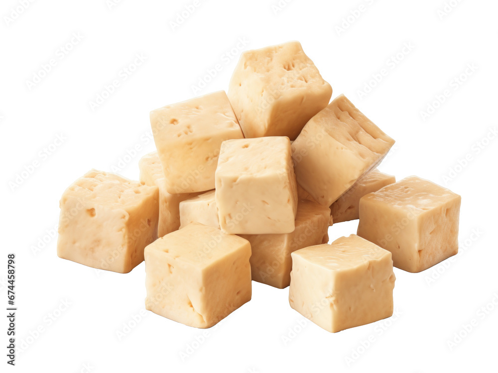  tofu cubes isolated on transparent background 