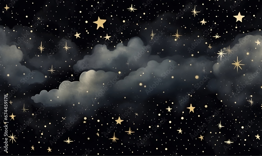 night sky with stars and clouds,Generative Ai night sky with stars and clouds,Generative Ai