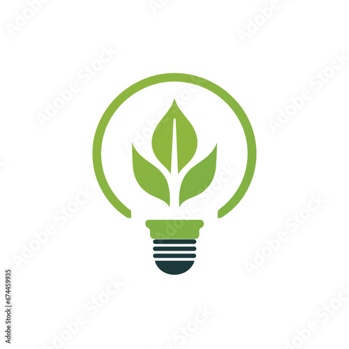 Clean electricity filled green logo. Innovation and sustainability business values. Lightbulb icon. Design element. Created with artificial intelligence. Ai art for corporate branding