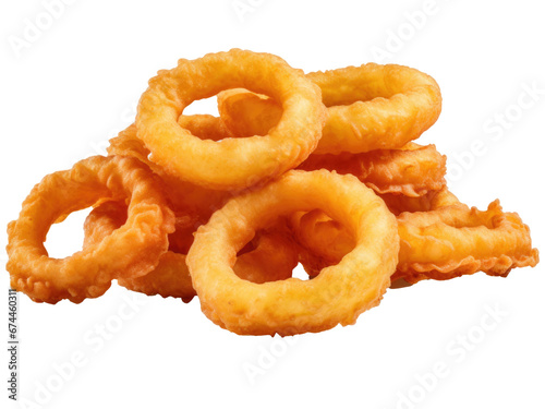 Pile of fried onion rings isolated on transparent background 