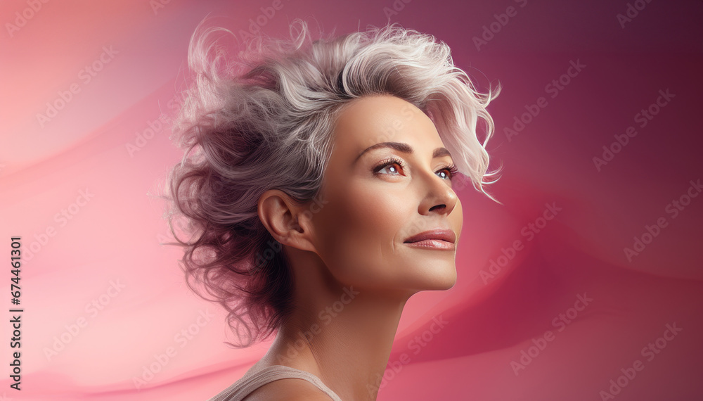 lady in her middle years with youthful skin. Generative Ai.
