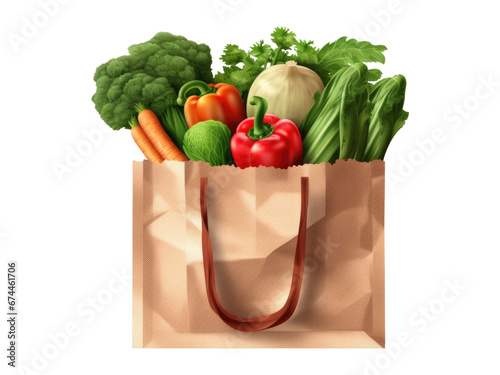 shopping bag with vegetables isolated on transparent background