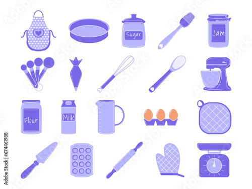Cooking Utensils and Electric Appliances for Baking. Kitchen Tools. Home Cookware in Flat Style Collection