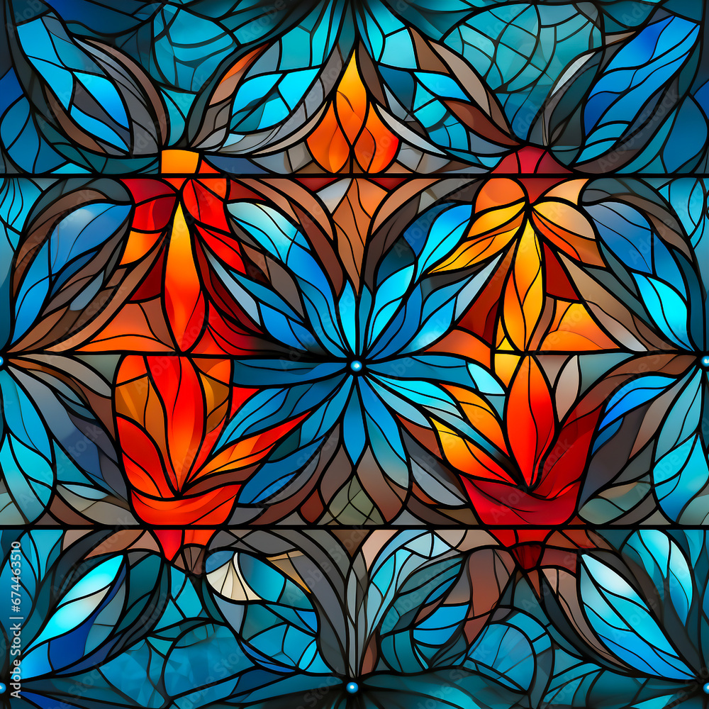 Seamless pattern of stained-glass art, for use in graphics. Seamless pattern of stained-glass art, for use in graphics.