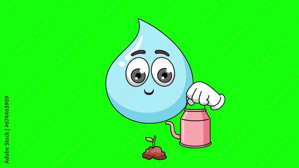 water cartoon is watering a plant, wearing a sun hat
water cartoon is watering a plant, wearing a sun hat