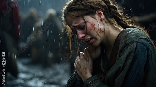 women cry hysterically at war scenes photo