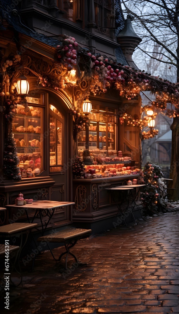 Fototapeta premium Christmas market in the old town of Tallinn, Estonia. Panorama