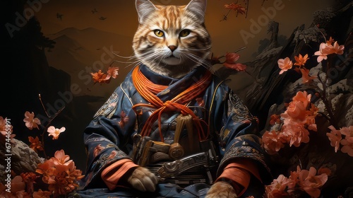 cat in a samurai costume