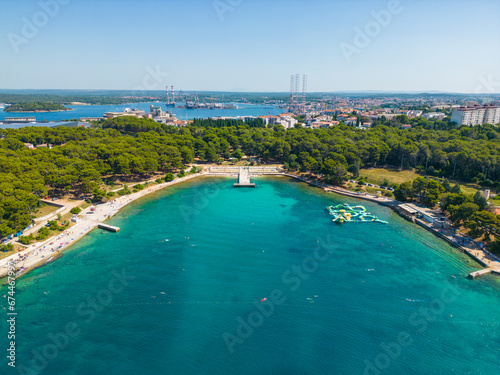 Aerial view of Uvala Zelenika, a small bay with beach, Pula, Istria, Croatia. photo