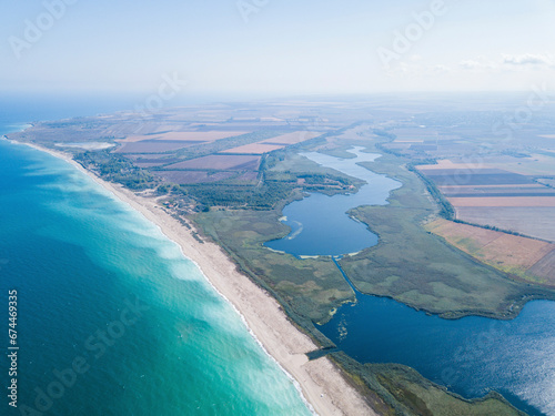 Aerial view of Ezerets Beach and Shabla Lake, Black Sea Coast, Bulgaria. photo