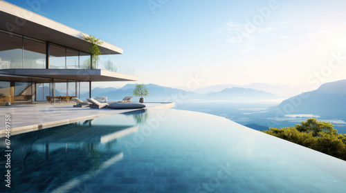 Luxury swimming pool near beach front. villa in the mountains of tropical island © PaulShlykov