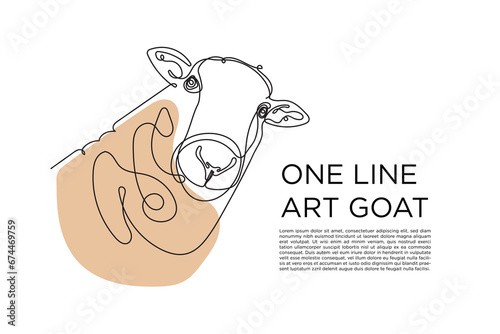 Hand drawn one line art goat face illustration