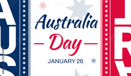 Australia day wallpaper with stars, shapes and typography in the center. Celebrating national day concept backdrop