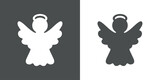 Tiempo de Navidad. Logo con silueta ángel de Navidad con alas y halo para su uso en invitaciones y felicitaciones