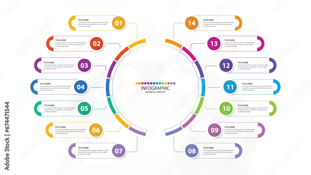 Naklejka premium Infographic with 14 steps, process or options.