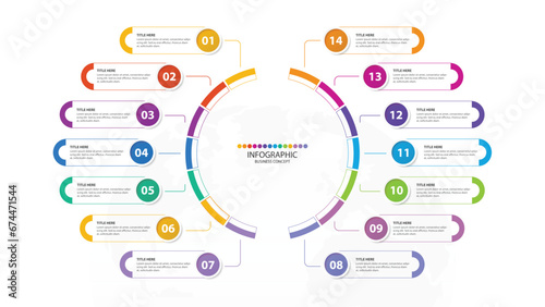 Infographic with 14 steps, process or options.