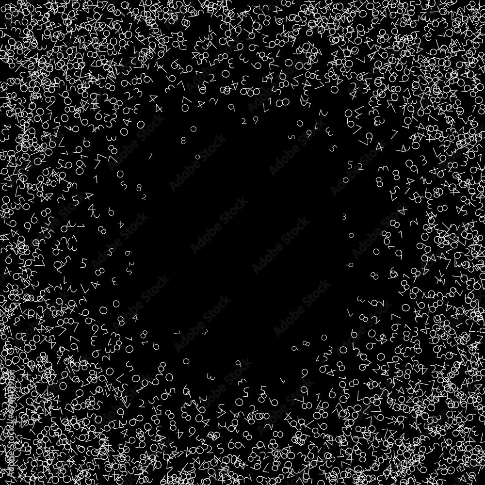 Falling numbers, big data concept. Binary white chaotic flying digits. Admirable futuristic banner on black background. Digital illustration with falling numbers. Falling numbers, big data concept. Binary white chaotic flying digits. Admirable futuristic banner on black background. Digital illustration with falling numbers.