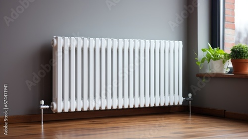 An apartment's white radiator ensures comfort and warmth.