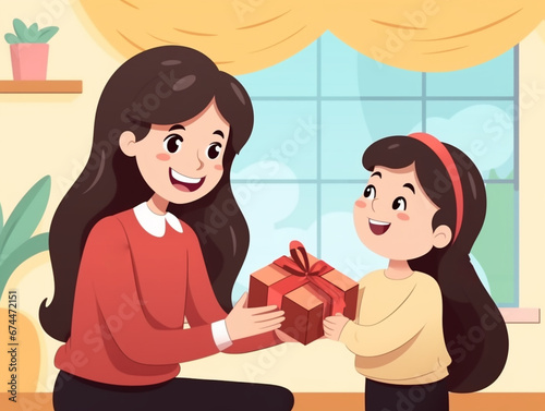 daughter give present to mother