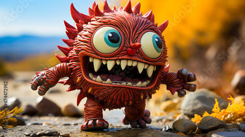 Close up of toy monster on rocky surface. © valentyn640