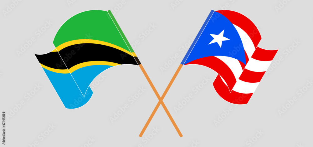 Crossed and waving flags of Tanzania and Puerto Rico Crossed and waving flags of Tanzania and Puerto Rico