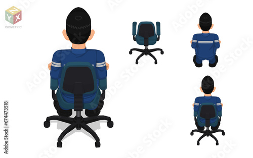 Isometric of isolated worker are sitting on the office chair