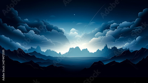 Flat background design with night sky and moon.