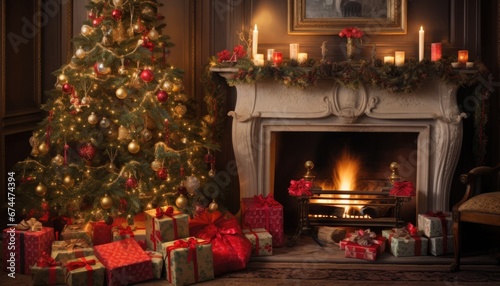 fireplace with christmas decorations