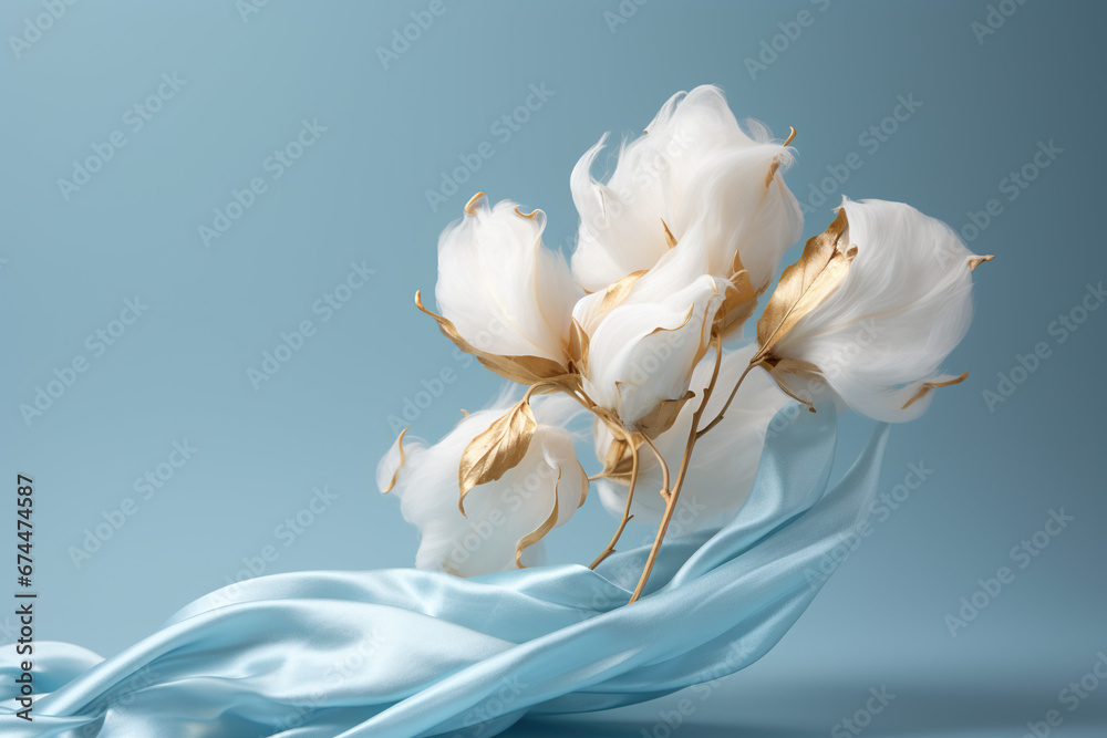 fluffy cotton flower with silk satin fabric