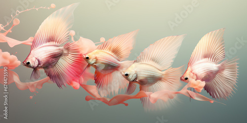 a row of four decorative fish with large flippers