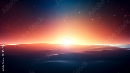 Rising sun on Earth, view from space with glowing horizon.