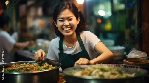 smile of female street vendor in Thailand. © banthita166