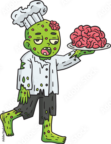 Zombie Holding Brains on a Plate Cartoon Clipart