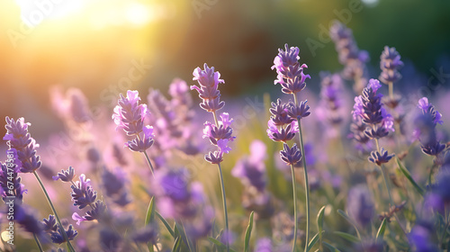 Large lavender field at sunset