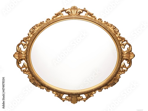Old vintage retro antique mirror in gold frame rustic style on white backgroud. Generative AI