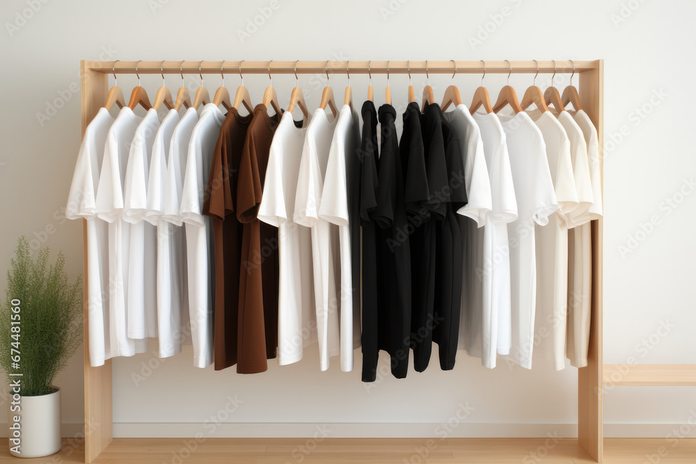 Modern Closet Interior Hosts White Tee Shirt Mockup Modern Closet Interior Hosts White Tee Shirt Mockup