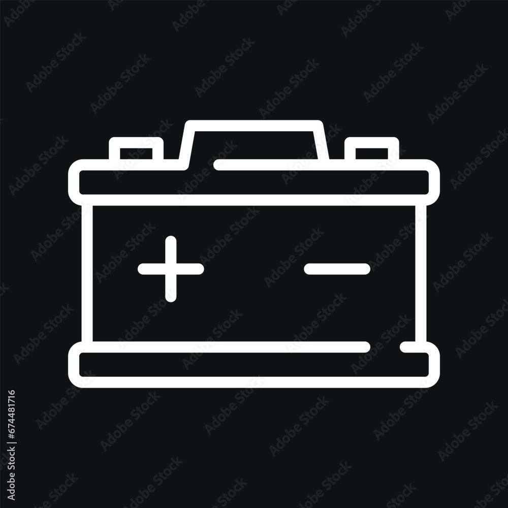 Car battery icon on black background.