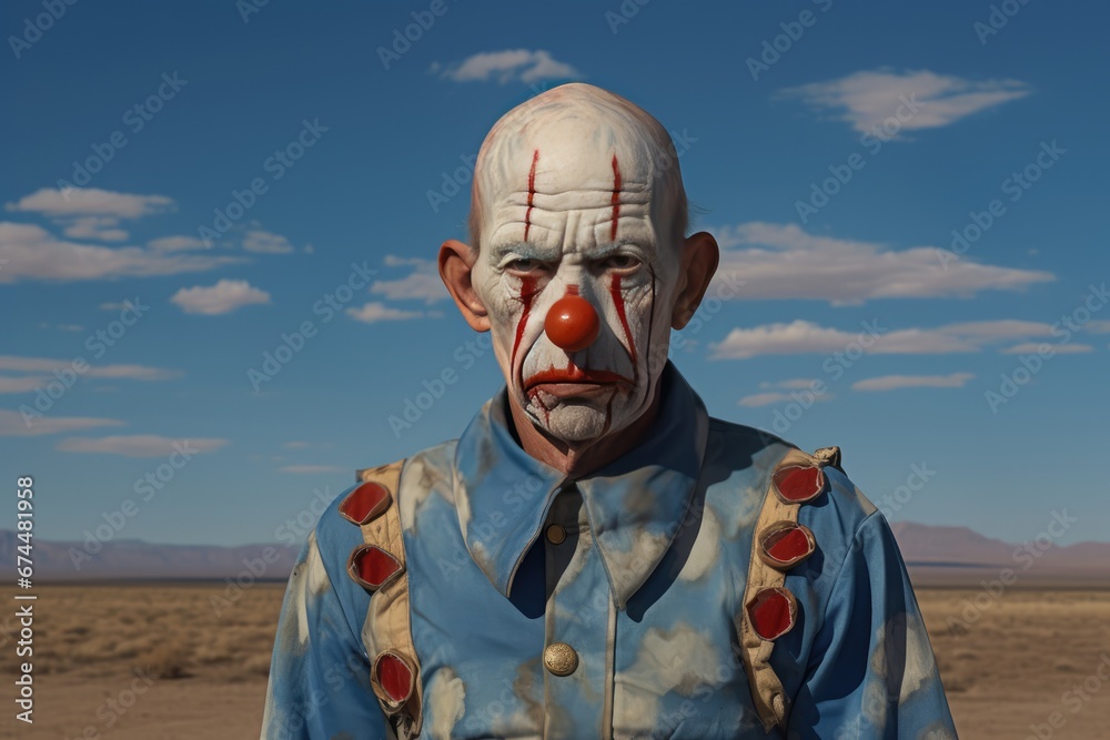 Portrait Of Clown Man With Desert Background Portrait Of Clown Man With Desert Background