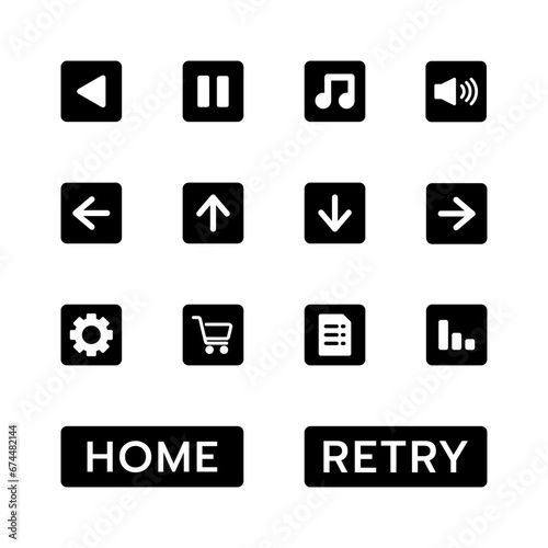 black and white border less icons set for games, website and all kind of purpose