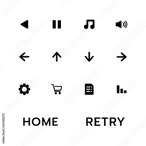 black and white border less icons set for games, website and all kind of purpose