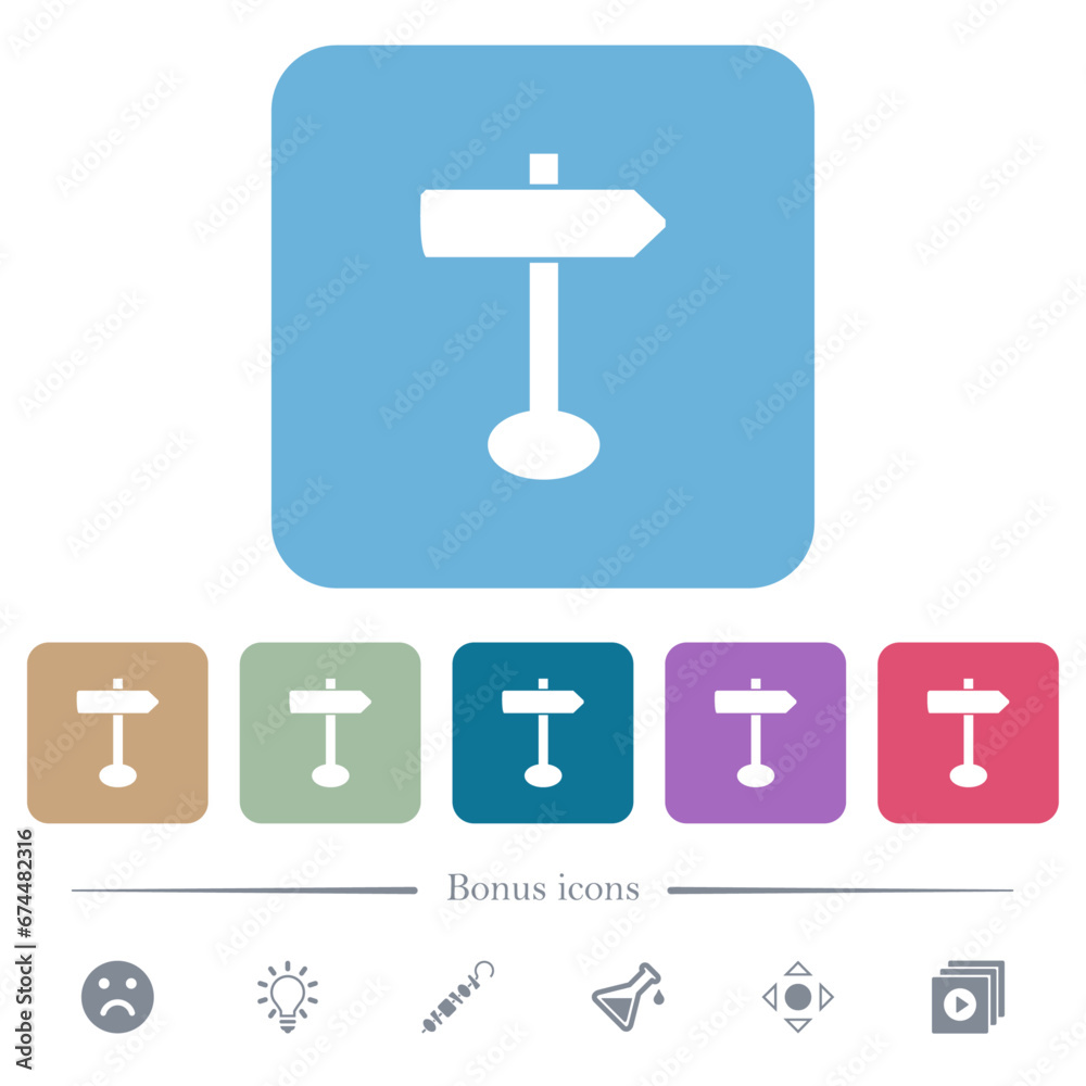 Blank arrow sign post solid flat icons on color rounded square backgrounds Blank arrow sign post solid flat icons on color rounded square backgrounds