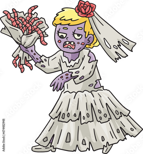 Zombie Bride Cartoon Colored Clipart Illustration