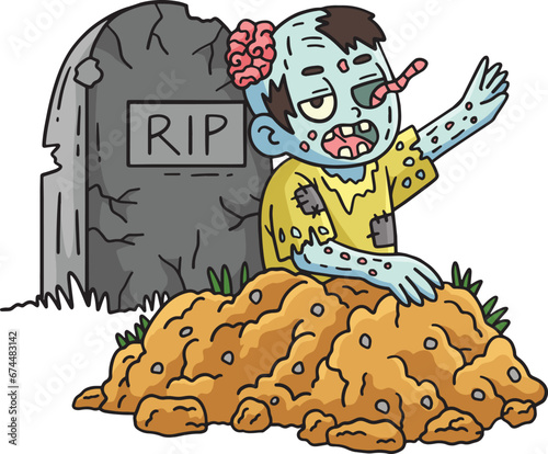 Zombie Rising the Grave Cartoon Colored Clipart