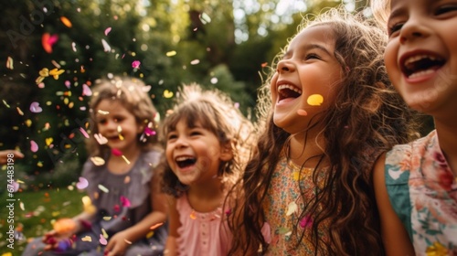 Children giggle and play games, filling the garden with their sunny joy.